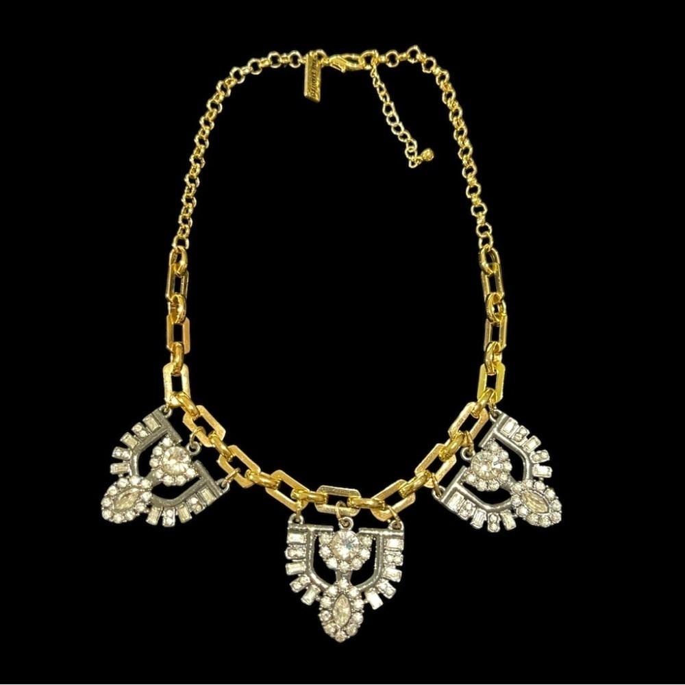 Stella & Dot Art Deco 1920's Rhinestone Two-Tone Statement Bib Necklace Retired